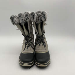 Womens Emily Gray Black Leather Round Toe Lace-Up Snow Boots Size 6 M