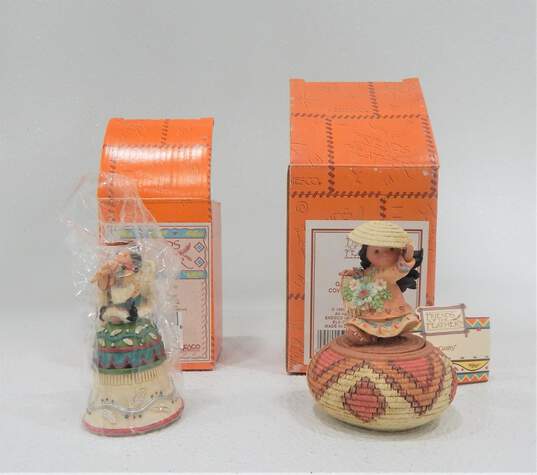 VTG Enesco Friends of the Feather Figurines Gaity Girl Box w/ Rock Great Spirit Guide Angel Bell image number 2