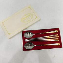 Vintage Evergreen Gold 18/10 Spoon and Chopstick Set