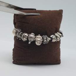 Sterling Silver Snakeskin Bracelet w/13 Charms Only 10 Side Charms Are Marked 925 52.9g alternative image