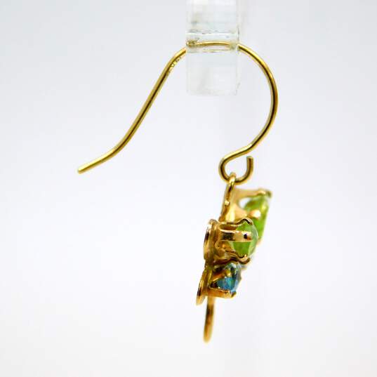 14K Gold Peridot & Blue Spinel Faceted Marquise Dragonfly Drop Earrings 1.2g image number 3