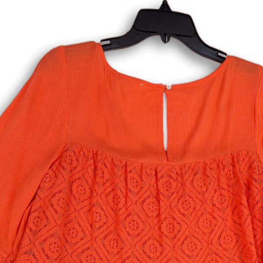 NWT Womens Orange Bell Sleeve Round Neck Key Hole Back Mini Dress Size S image number 4