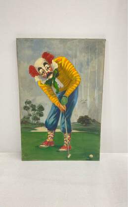 Original Art La Costa Golfing Clown Vintage Oil on Canvas Artwork Signed Jane