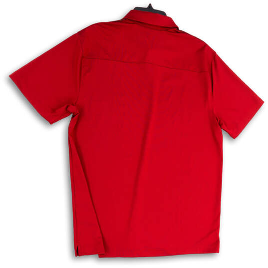 Mens Red Short Sleeve Spread Collar Side Slit Stretch Polo Shirt Size Large image number 2
