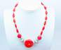 Artisan 925 Sterling Silver Coral & Geometric Crystal Beaded Statement Pendant Necklace 55.2g image number 1