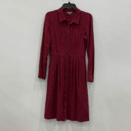 Womens Red Striped Collared Long Sleeve Front Button Shirt Dress Size 6
