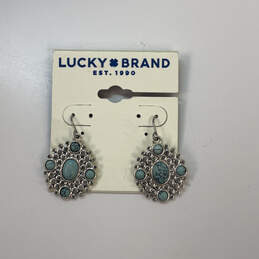 Designer Lucky Brand Silver Turquoise Stone Fish Hook Dangle Earrings alternative image