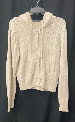 Brandy Melville Women's Beige Zip Up Cable Knit Sweater - Size SM