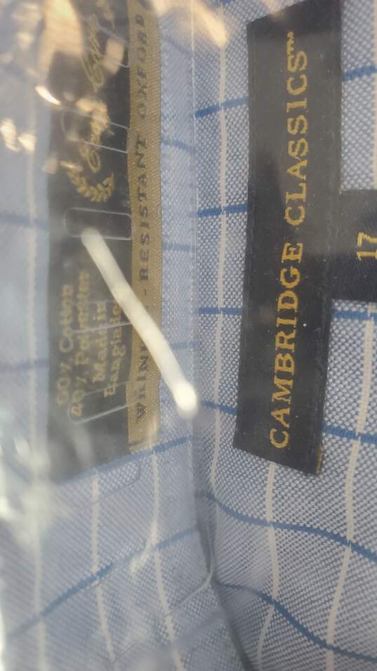 Cambridge Men Blue Button Up Shirt Sz 17 36/37 NWT image number 5