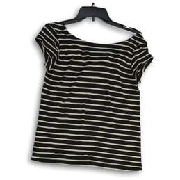 LOFT Womens Black White Striped Short Sleeve Tie Front Pullover Blouse Top Sz S alternative image