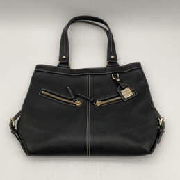 Womens Black Leather Adjustable Outer Pockets Double Handle Shoulder Bag