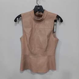 BCBG Maxazria Women's Bare Pink Sleeveless Mock Neck Faux leather Top Size 2 NWT