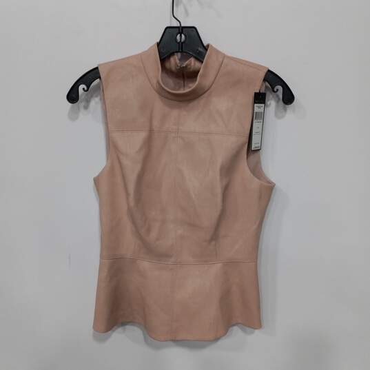 BCBG Maxazria Women's Bare Pink Sleeveless Mock Neck Faux leather Top Size 2 NWT image number 1