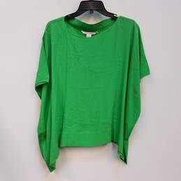 Womens Green Short Sleeve Round Neck Pullover Butterfly Blouse Top Size S