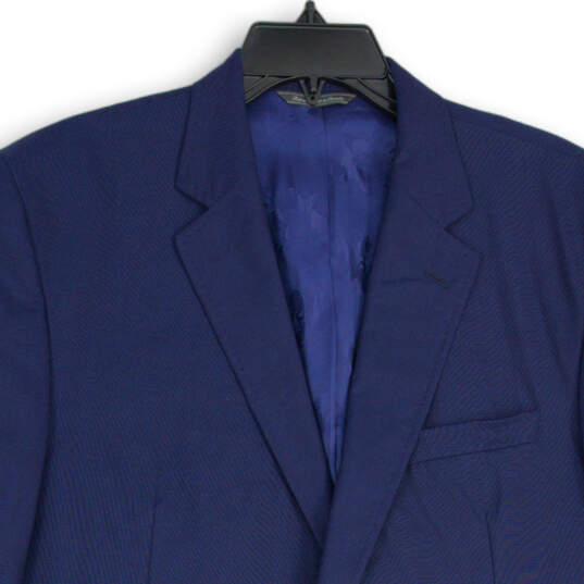 Mens Blue Notch Lapel Single Breasted Two Button Blazer Size 46L image number 3