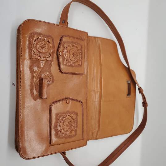 Hand Tooled Brown Leather Calla Lilly Crossbody Bag image number 8