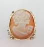 Amedeo Gold Tone Carved Shell Cameo Rhinestone Ring 9.6g image number 4