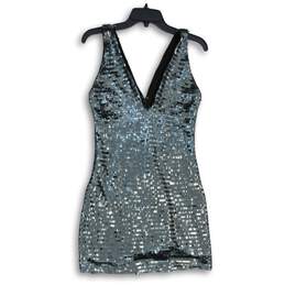 Womens Silver Sequin Sleeveless V-Neck Back Zip Mini Dress Size XS