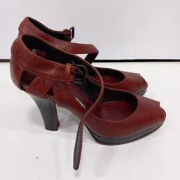 Womens Burgundy Peep Toe Ankle Strap Buckle Stiletto Pump Heels Size EUR 36 alternative image