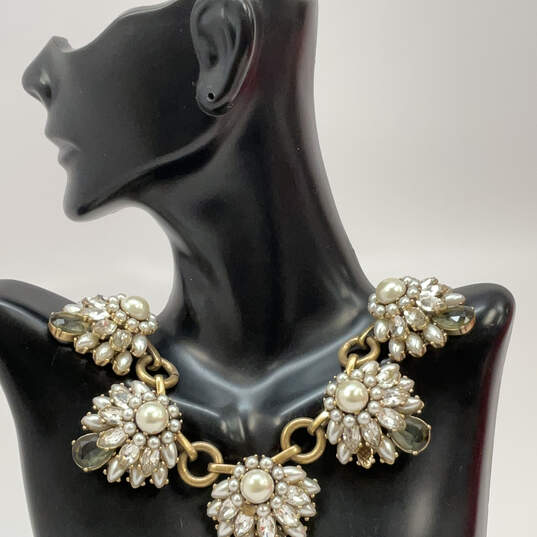 Designer J. Crew Gold-Tone Crystal Cut Stone Flower Statement Necklace image number 1