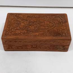 Hand Carved Wooden Floral Lined Jewelry Box
