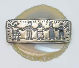 EFS Mexico 925 Stamped Kids Holding Hands Save The Children Rectangle Brooch 10g