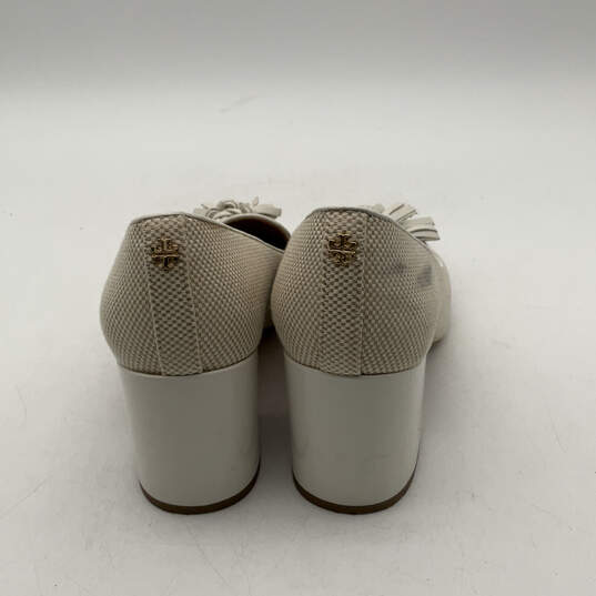Womens Beige Leather Tassel Almond-Toe Slip-On Block Pump Heels Size 9M image number 5