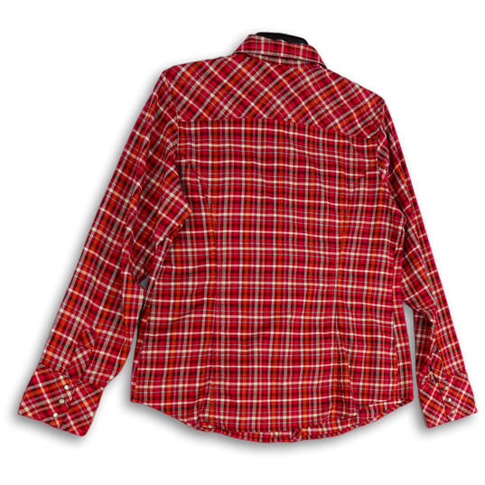 Mens Multicolor Plaid Spread Collar Long Sleeve Pocket Button-Up Shirt Sz L image number 2