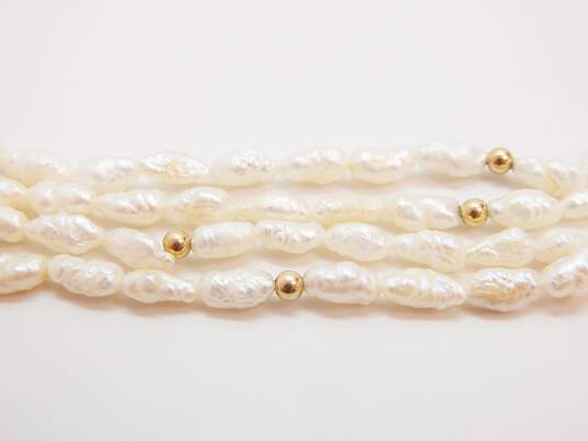 14K Gold Clasp & Ball Beads & Baroque Freshwater Pearls Beaded Multi Strand Necklace 34.4g image number 4