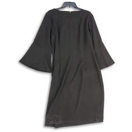 Womens Black Bell Sleeve Crew Neck Back Zip Shift Dress Size 8W alternative image
