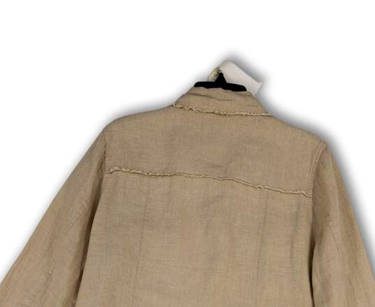 Womens Beige Long Sleeve Collared Pockets Button Front Jacket Size Large image number 4