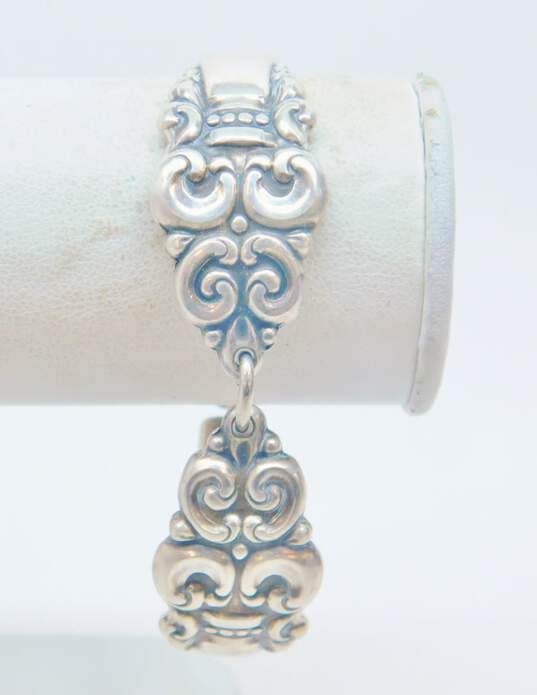 Romantic 900 & 925 Silver Fleur de Lis Pendant Necklace & Scrolled Bracelet 51.0g image number 4