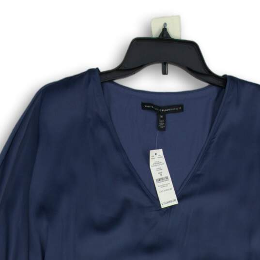 NWT White House Black Market Womens Blue Long Sleeve V-Neck Blouse Top Size M image number 3