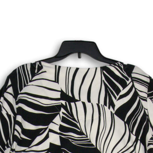 Womens Black White Slit Neck Long Sleeve Pullover Blouse Top Size XL image number 4