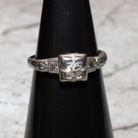 Vintage 14K White Gold Art Deco Diamond Ring Size 4 - 1.2g image number 2