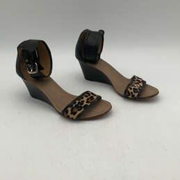 Womens Brown Animal Print Wedge Heel Adjustable Ankle Strap Sandal Size 6