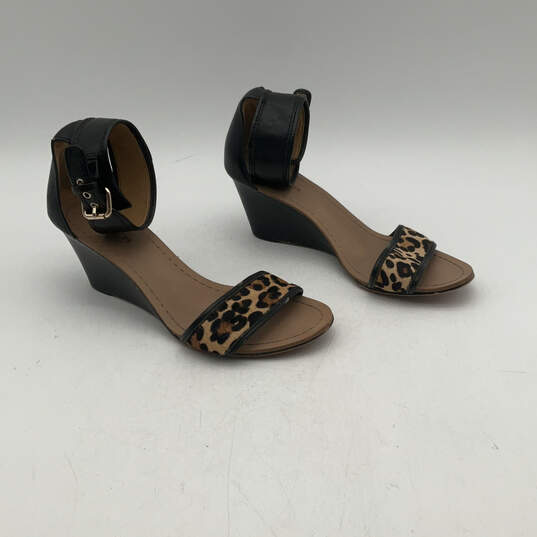 Womens Brown Animal Print Wedge Heel Adjustable Ankle Strap Sandal Size 6 image number 1