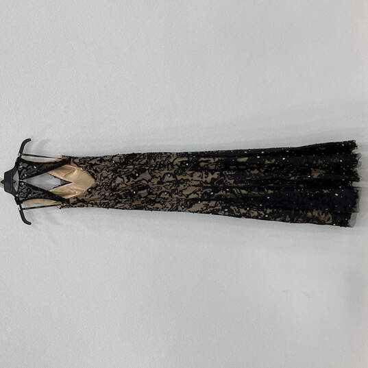 Womens Black Sleeveless Lace Beaded V-Neck Cutout Back Zip Maxi Dress Sz 00 image number 3