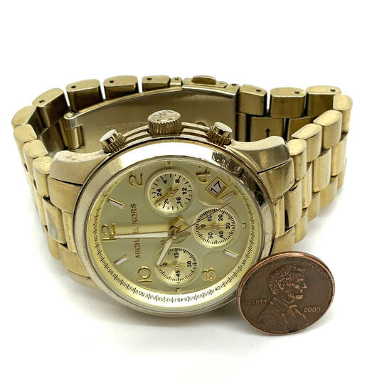 Designer Michael Kors MK- 5055 Gold-Tone Analog Dial Quartz Wristwatch image number 1