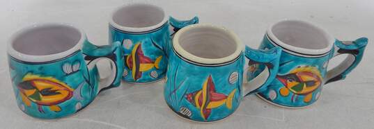 Set Of 4 Ikaros Pottery Cup/Mug Hand Made in Rhodes, Greece Hand Made & Painted N-8 image number 2