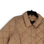 Womens Beige Long Sleeve Pockets Collared Snap Up Puffer Jacket Size Large image number 3