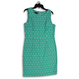 Womens Green Geometric Sleeveless Round Neck Sheath Dress Size 12