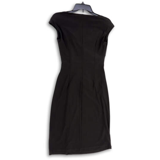 Womens Black V-Neck Cap Sleeve Ruched Pullover Sheath Dress Size 2 image number 2