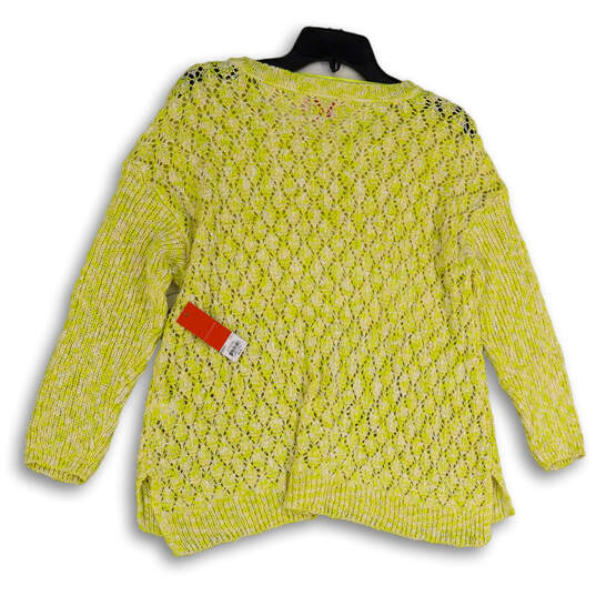 NWT Womens Yellow White Crew Neck 3/4 Sleeve Knitted Pullover Sweater Sz 0X image number 2