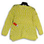 NWT Womens Yellow White Crew Neck 3/4 Sleeve Knitted Pullover Sweater Sz 0X image number 2