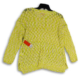 NWT Womens Yellow White Crew Neck 3/4 Sleeve Knitted Pullover Sweater Sz 0X alternative image