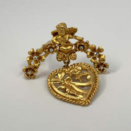 Designer Kriks Folly Gold-Tone Angel Cherub Heart Crystal Stone Brooch Pin