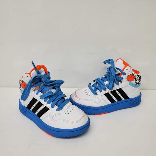 Adidas Youth Hoops Mid 3.0 Mickey & Friends Champion Blue & White High Top Sneakers Size 11K image number 2