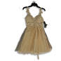 NWT Womens Gold Floral Lace Sweetheart Neck Sleeveless A-Line Dress Size 4 image number 1