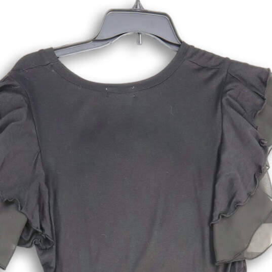 Womens Black Pleated Round Neck Ruffle Sleeve Hi-Low Hem Mini Dress Size XL image number 4